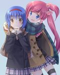  blue_eyes blue_hair breath brown_eyes can coat hairband little_busters! long_hair multiple_girls nishizono_mio purple_hair saigusa_haruka satou_aoi scarf school_uniform short_hair side_ponytail striped striped_legwear thighhighs 