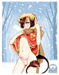  bottomless bovine breath cattle clothing erection girly hat horn male mammal open_mouth outside penis pinkspark prehensile_tail scarf snow snowing tail_between_legs winter 