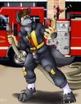  canine dog firefighter firefighter_dog firefighter_uniform male mammal penis solo transformation uniform unknown_artist 