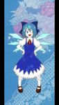  blue_eyes blue_hair bow cirno hair_bow hands_on_hips ice ice_wings mary_janes nora_wanko one_eye_closed open_mouth shoes short_hair solo touhou wings 