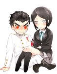  1girl armband black_hair blue_eyes blush danganronpa danganronpa_1 ikusaba_mukuro ishimaru_kiyotaka red_eyes sitting sitting_on_lap sitting_on_person smkdss spoilers uniform white_gakuran 