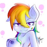  anthro anthrofied blue_fur breasts equine female friendship_is_magic fur hair horse looking_at_viewer mammal multi-colored_hair my_little_pony nac0n nipples pony purple_eyes rainbow_dash_(mlp) rainbow_hair smile solo 