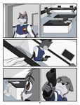  canine claws comic english_text fur grey_fur gun iuana kurapika male mammal military ranged_weapon scar symbol teddy_conner text uniform weapon white_fur wolf 