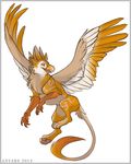  ambiguous_gender anyare avian beak body_markings feral gryphon markings orange_eyes plain_background smile solo talons wings 