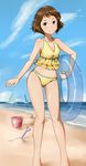  beach bikini brown_hair day highres hyouka ibara_mayaka innertube red_eyes short_hair sig_(sfried) solo swimsuit 