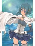  armband banchii blue_eyes blue_hair cape gloves hair_ornament hairclip magical_girl mahou_shoujo_madoka_magica mahou_shoujo_madoka_magica_movie miki_sayaka short_hair smile solo soul_gem thighhighs zettai_ryouiki 