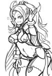  ahoge alternate_breast_size arceonn breasts cape cleavage curvy fire_emblem fire_emblem:_kakusei forehead_protector gloves greyscale long_hair mamkute monochrome navel nono_(fire_emblem) pointy_ears ribbon sketch solo thighhighs 