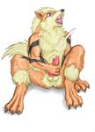  arcanine canine cum erection fur hi_res knot male mammal masturbation nintendo nude open_mouth penis plain_background pok&#233;mon pok&eacute;mon solo tongue video_games white_background wolfenfury 