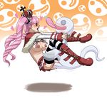  1girl breasts clothed_sex held_up hetero interspecies nopeavi one_piece perona pink_hair pussy sex skirt suspension thighhighs twintails uncensored vaginal 