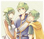  alternate_hairstyle apron armor belt blue_eyes braid cape fire_emblem fire_emblem:_fuuin_no_tsurugi fire_emblem:_rekka_no_ken green_eyes green_hair hair_over_shoulder long_hair lugh_(fire_emblem) mother_and_son older rebecca_(fire_emblem) serina_ranshi short_hair single_braid wolt 