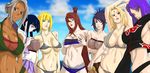  6+girls bikini black_hair blonde_hair breasts brown_hair cleavage dark_skin hyuuga_hinata konan labret_piercing large_breasts long_hair looking_at_viewer mabui_(naruto) mattsun_(lyohei-adgjmptw) mitarashi_anko multiple_girls nail_polish naruto naruto_shippuuden purple_hair samui silver_hair swimsuit terumi_mei tsunade 