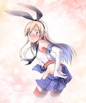  black_panties blonde_hair blue_eyes blush elbow_gloves gloves hairband kantai_collection long_hair looking_at_viewer magenta_(atyana) panties shimakaze_(kantai_collection) skirt solo striped striped_legwear thighhighs thong underwear undressing white_gloves 