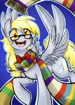  balddumborat blonde_hair blush bow_tie clothing cutie_mark derpy_hooves_(mlp) equine eyewear female feral friendship_is_magic fur glasses grey_fur hair horse key long_hair looking_at_viewer mammal my_little_pony open_mouth paper pegasus pony scarf smile solo tape teeth tongue wings yellow_eyes 