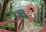  black_hair bow detached_sleeves exxe hair_bow hair_tubes hakurei_reimu parasol rain red_eyes solo touhou umbrella 