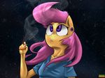  anthro anthrofied clothing drugs equine female friendship_is_magic hair hi_res horse mammal marijuana mcnims my_little_pony piercing pony purple_eyes purple_hair scootaloo_(mlp) smoke solo space stars 