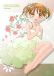  2013 :d artist_name bare_legs bare_shoulders barefoot brown_eyes brown_hair copyright_name cover cover_page dress floral_background flower french fukuzawa_yumi full_body green_skirt hirota_kaoru letterboxed maria-sama_ga_miteru open_mouth petals red_flower red_rose rose rose_petals shadow short_hair skirt smile solo sundress twintails 