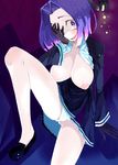  blue_hair breasts dress gloves kantai_collection large_breasts nipples open_clothes open_shirt panties pantyshot shirt solo solopipb spread_legs tatsuta_(kantai_collection) underwear 