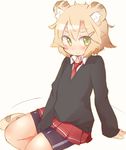  animal_ears bike_shorts blonde_hair eyebrows green_eyes hair_ornament hairclip necktie original school_uniform short_hair shorts shorts_under_skirt sitting skirt solo sweater tail thick_eyebrows tiger_ears tiger_tail tomcat_(moconeko) toramimi-senpai 