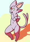  ambiguous_gender anthro eeveelution espeon familiar flygon_(artist) fur grass green_eyes nintendo pink_fur pok&#233;mon pok&eacute;mon purple_fur solo video_games 