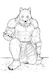  anthro belt biceps big_muscles black_claws black_nose canine claws crouching ear_piercing flexing fur hunk kneeling loincloth looking_at_viewer male mammal manful manly muscles necklace nipples pecs piercing pose sketch solo toe_claws toned topless tribal wolf 