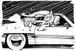  black_and_white bullet_shell car driving duo equine female feral fluttershy_(mlp) friendship_is_magic gun horn horse mac-10 mammal monochrome my_little_pony pegasus pony ranged_weapon rarity_(mlp) unicorn vombavr weapon wings 