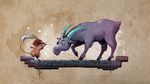  brown_fur caprine escape_goat eyes_closed feather fur goat hat hooves horn mammal mouse purple_fur rodent unknown_artist 