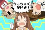  &gt;_&lt; asahigaoka_school_uniform asumi_kana blush_stickers brown_hair catchphrase closed_eyes crossover d: flying_sweatdrops gousatsu_max hair_ornament hairclip hidamari_sketch koshigaya_komari multiple_crossover multiple_girls non_non_biyori o_o open_mouth ponytail rectangular_mouth ribbon school_uniform seiyuu_connection speech_bubble taneshima_popura tears trait_connection translated working!! yuno ||_|| 