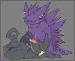  balls banette blush bodily_fluids border bridge_piercing cum drooling duo ear_piercing ectoplasm erection eyebrow_piercing eyes_closed facial_piercing fangs frenum_ladder frenum_piercing generation_1_pokemon generation_3_pokemon gengar genital_fluids genital_piercing genitals ghost grey_background grey_border grinding humanoid kneeling ladder_piercing lip_piercing lying male male/male misericorde muscular nintendo nose_piercing on_back penis penis_piercing piercing pokemon pokemon_(species) pokemorph precum red_eyes saliva simple_background spirit tapering_penis teeth tongue tongue_out vein 