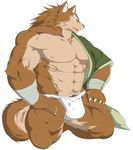  anthro bandage biceps big_muscles black_eyes brown_fur brown_hair bulge canine chest claws clothing fangs fundoshi fur gawein-dragon grey_nose hair japanese_clothing kemono kimono kneeling loincloth male mammal muscles nipples open_mouth open_shirt pecs plain_background pose pubes robe shirt solo tan_fur teeth toned tongue underwear undressing white_background wolf 