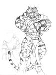  anthro armor biceps body_markings claws crossed_arms feline fur loincloth male mammal markings muscles pecs pose rwolf sketch solo standing stripes tiger warrior 