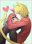  ahoge animal_ears bad_id bad_twitter_id blonde_hair blue_hair cat_ears cat_tail character_doll erubo green_eyes heart multicolored_hair original pink_hair red_eyes ribbed_sweater ronaldo_castroneves sweater tail theodor_bachstein 