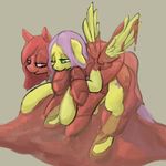  absorption cutie_mark duo equine female feral fluttershy_(mlp) friendship_is_magic fur goo green_eyes grey_background hair horse mammal merging my_little_pony pegasus pink_hair plain_background pony red_eyes smile wings yellow_fur 