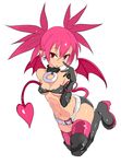  :o alternate_breast_size bandeau bat_wings belt boots breasts cleavage demon_girl disgaea earrings elbow_gloves etna gloves highres jewelry makai_senki_disgaea nac000 navel pointy_ears red_eyes red_hair shiny shiny_skin skindentation skirt small_breasts solo tail thigh_boots thighhighs twintails wings 