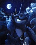  blue_eyes blue_hair cloud crown equine female feral friendship_is_magic hair horn horse mammal moon my_little_pony necklace night outside pony princess_luna_(mlp) sky solo sophiecabra sparkles stars tess_garman winged_unicorn wings 