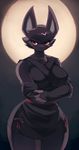  bat big_breasts blush breasts crossed_arms elbow_gloves fangs female gloves mammal moon mrsk night ninja orange_eyes skirt solo thick_thighs wide_hips 