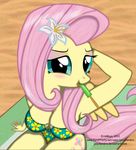  anthro anthrofied blush cutie_mark equine female fluttershy_(mlp) friendship_is_magic fur green_eyes hair horse ice_pop jaiyikendra long_hair mammal my_little_pony pegasus pink_hair pony sitting solo wings yellow_fur 