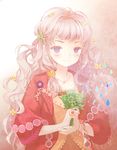  blue_eyes blush boya flower hair_flower hair_ornament long_hair original pink_hair smile solo sweater wavy_hair 