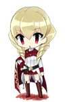  bad_id bad_pixiv_id banned_artist belt blonde_hair boots cape chibi drill_hair erika_wagner hand_on_hip knee_boots pleated_skirt red_eyes short_hair skirt solo twin_drills twintails under_night_in-birth yusano 