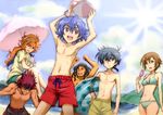  1girl 5boys arano_gun b-daman ball beach beach_ball beachball cross_fight_b-daman inner_tube innertube kamiougi_asuka kurofuchi_basara multiple_boys popsicle ryuugasaki_kakeru shirogane_subaru shirtless tenpouin_ruri umbrella 