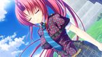  16:9 1girl asami_asami eyes_closed game_cg long_hair necktie ponytail re:birth_colony red_hair rindou_ruri_(re:birth_colony) tie 