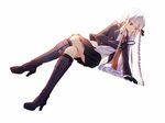  boots braid crossed_legs danganronpa danganronpa_1 detective gloves kirigiri_kyouko knee_boots long_hair magnifying_glass necktie purple_eyes purple_hair reira_(zetalatte) ribbon sitting solo 