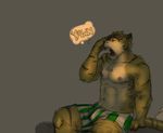  anthro biceps body_markings boxers bulge chest chest_tuft eyes_closed fangs feline fur male mammal markings morenatsu muscles nipples open_mouth paws pecs pose sitting solo stripes teeth tiger tongue topless torahiko_ooshima tuft underwear unknown_artist yawn 