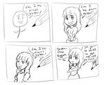  4koma anaugi bangs blunt_bangs comic commentary_request crossed_arms english flying_sweatdrops fourth_wall greyscale long_hair monochrome open_mouth parody pencil profanity smile stick_figure triangle_mouth 
