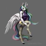  anthrofied belt breasts butt clothing collar equine female friendship_is_magic hiroshi-tea hooves horn horse mammal my_little_pony pants plain_background pony princess_celestia_(mlp) shirt solo tank_top tight_clothing winged_unicorn wings 