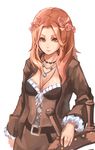  1girl anne_bonny assassin's_creed_(series) assassin's_creed_iv:_black_flag brown_eyes brown_hair earrings flower jewelry long_hair necklace smile solo 