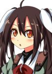  ahoge brown_hair close-up hair_ribbon kantai_collection open_mouth red_eyes ribbon solo tone_(kantai_collection) twintails umino_mokuzu_(shizumisou) white_ribbon 