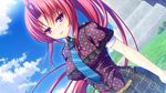 16:9 1girl asami_asami game_cg long_hair necktie ponytail purple_eyes re:birth_colony red_hair rindou_ruri_(re:birth_colony) tie 