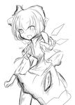  burnt_clothes cirno greyscale kousui_kakuritsu_30_percent monochrome open_mouth pointing pointing_at_viewer short_hair simple_background sketch solo torn_clothes touhou wings 