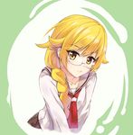  blonde_hair braid glasses long_hair monogatari_(series) nyan_(themare) oshino_shinobu school_uniform solo yellow_eyes 