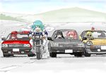  akemi_homura armband aviator_sunglasses black_hair blonde_hair blue_eyes blue_hair cape car commentary_request drill_hair gloves ground_vehicle hair_ornament hairclip highres kaname_madoka knives_(knives777) long_hair magical_girl mahou_shoujo_madoka_magica mahou_shoujo_madoka_magica_movie md5_mismatch miki_sayaka motor_vehicle motorcycle multiple_girls parody pink_eyes pink_hair police_car purple_eyes red_eyes red_hair sakura_kyouko seibu_keisatsu short_hair short_twintails sunglasses tomoe_mami twin_drills twintails yellow_eyes 